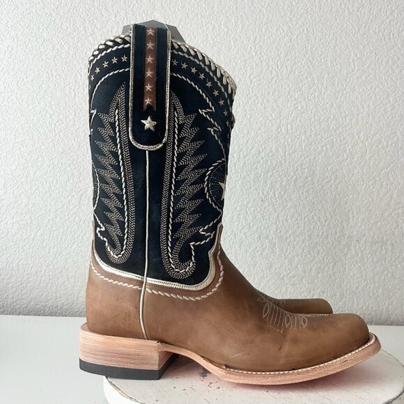 Lane RODEO HOUSTON Mens Cowboy Boots 9 Brown Leather Western Mid Calf Blunt Toe - Picture 2 of 9